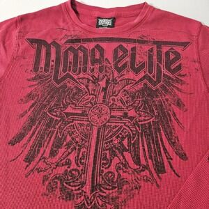 VTG MMA ELITE Mens Thermal Long Sleeve Shirt Red Graphic Cross Wings Size Large